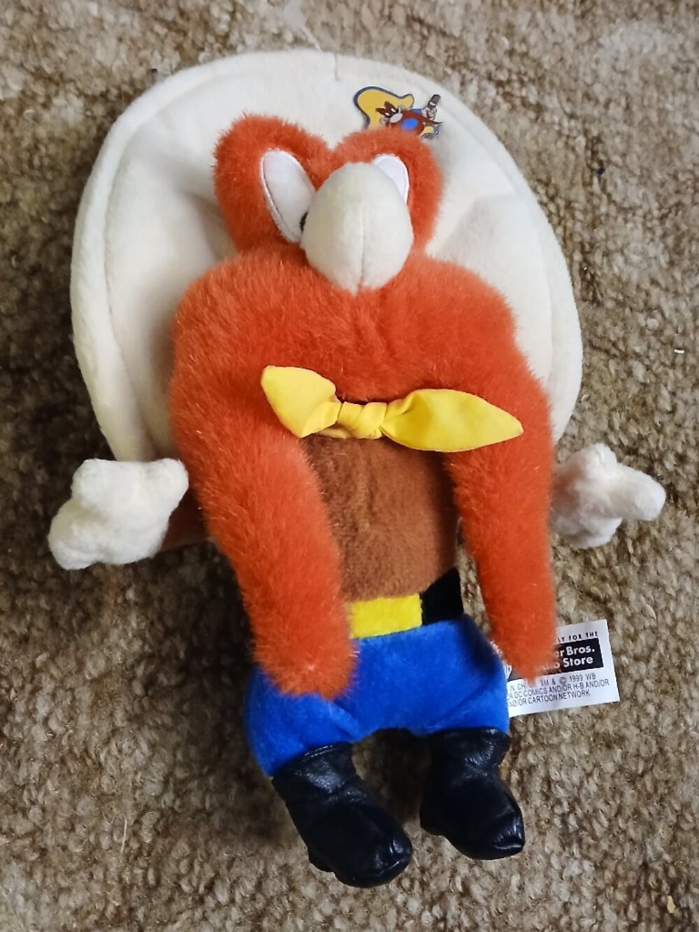 Warner Bros. Studio Yosemite Sam 1990s Plush Doll with Matching Metal Pin
